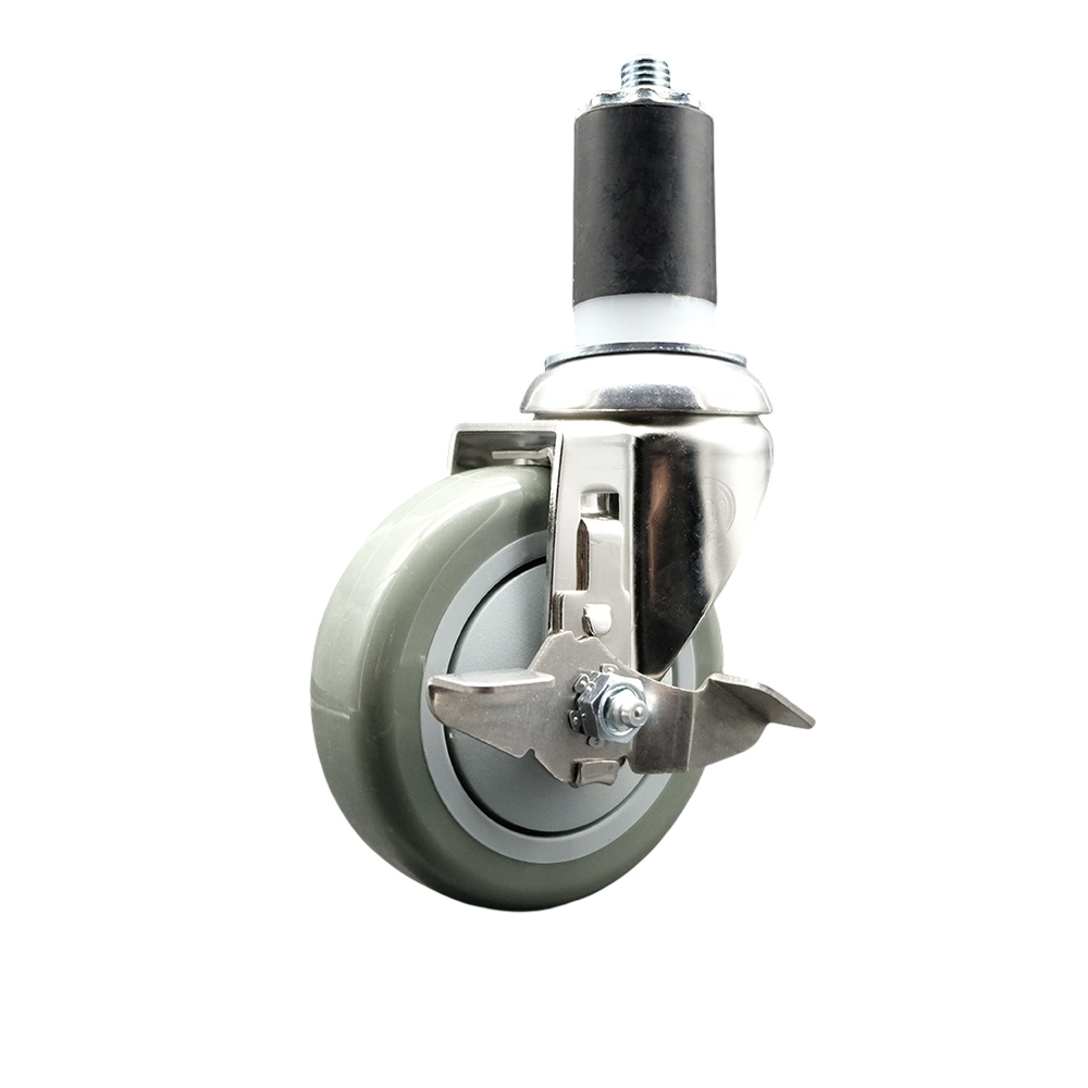 Polyurethane Swivel Stem Caster with 4 Inch Gray Caster Wheel and Top Lock Brake - 1-1/2" Expanding Stem - 316 Stainless Steel Caster - 350 lbs. Capacity Per Caster - Service Caster Brand — photo 1