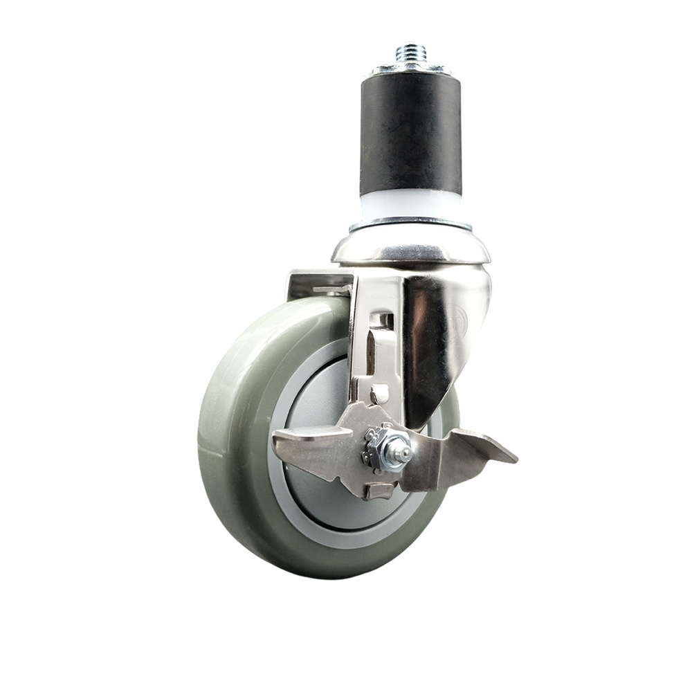Polyurethane Swivel Stem Caster with 4 Inch Gray Caster Wheel and Top Lock Brake - 1-3/4" Expanding Stem - 316 Stainless Steel Caster - 350 lbs. Capacity Per Caster - Service Caster Brand — photo 1