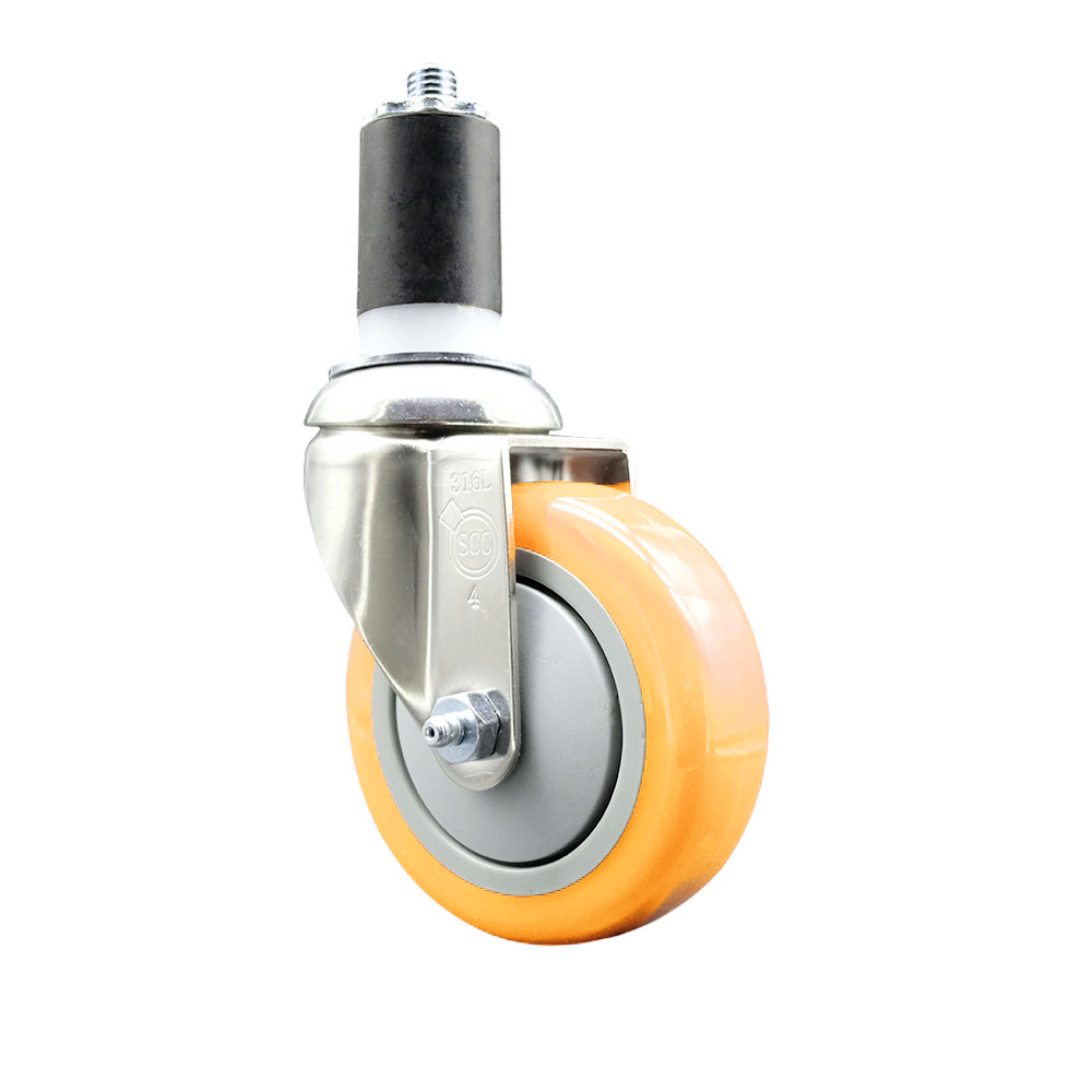 Polyurethane Swivel Stem Caster with 4 Inch Yellow Caster Wheel - 1-1/2" Expanding Stem - 316 Stainless Steel Caster - 350 lbs. Capacity Per Caster - Service Caster Brand — photo 1