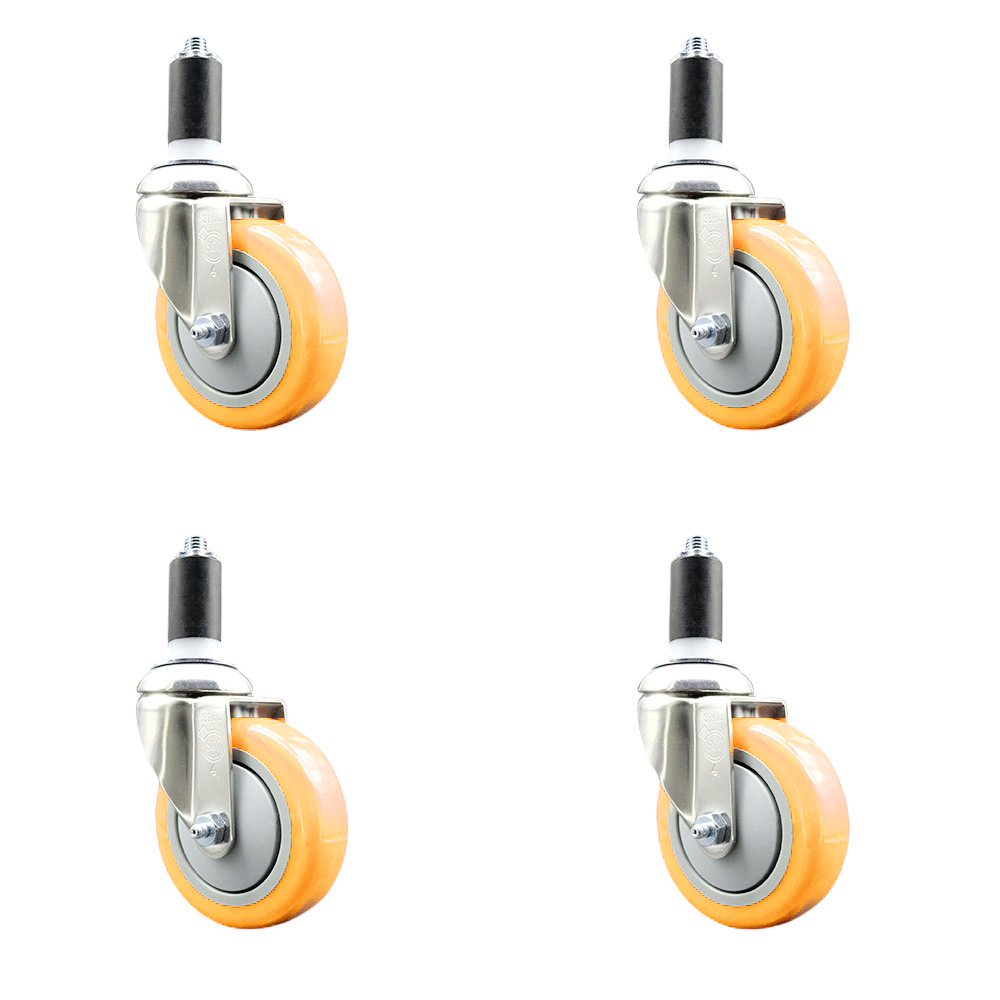 Polyurethane Swivel Stem Caster Set of 4 with 4 Inch Yellow Caster Wheels - 1-1/4" Expanding Stems - 316 Stainless Steel Casters - Includes 4 Swivel Casters - Service Caster Brand — photo 1