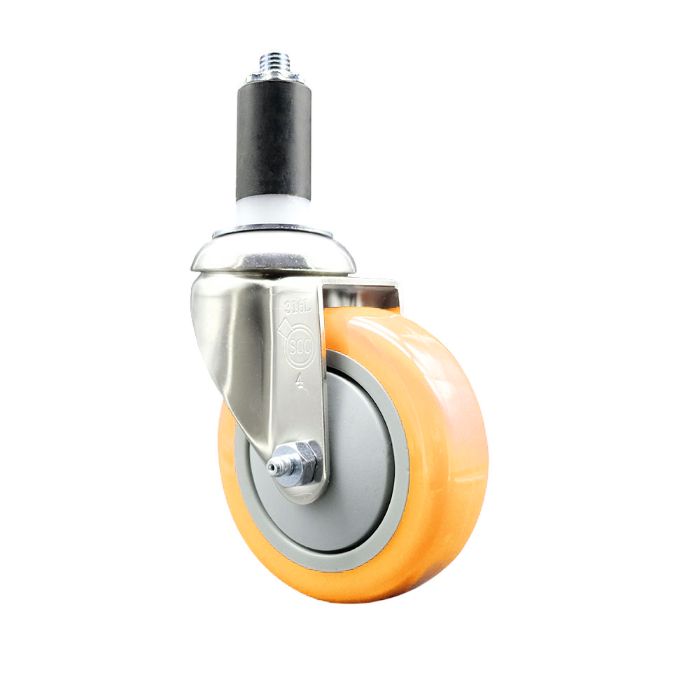 Polyurethane Swivel Stem Caster with 4 Inch Yellow Caster Wheel - 1-1/4" Expanding Stem - 316 Stainless Steel Caster - 350 lbs. Capacity Per Caster - Service Caster Brand — photo 1