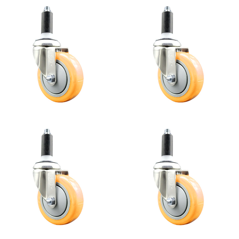 Polyurethane Swivel Stem Caster Set of 4 with 4 Inch Yellow Caster Wheels - 1-1/8" Expanding Stems - 316 Stainless Steel Casters - Includes 4 Swivel Casters - Service Caster Brand — photo 1