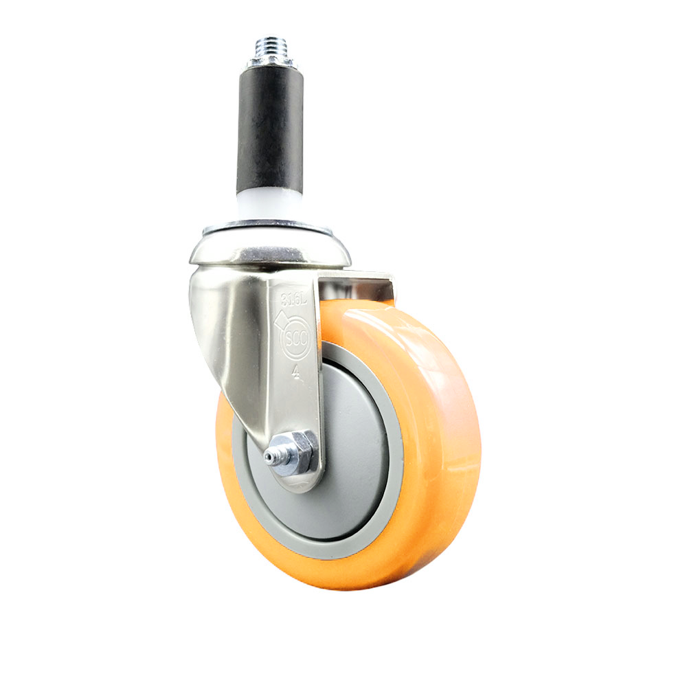 Polyurethane Swivel Stem Caster with 4 Inch Yellow Caster Wheel - 1-1/8" Expanding Stem - 316 Stainless Steel Caster - 350 lbs. Capacity Per Caster - Service Caster Brand — photo 1