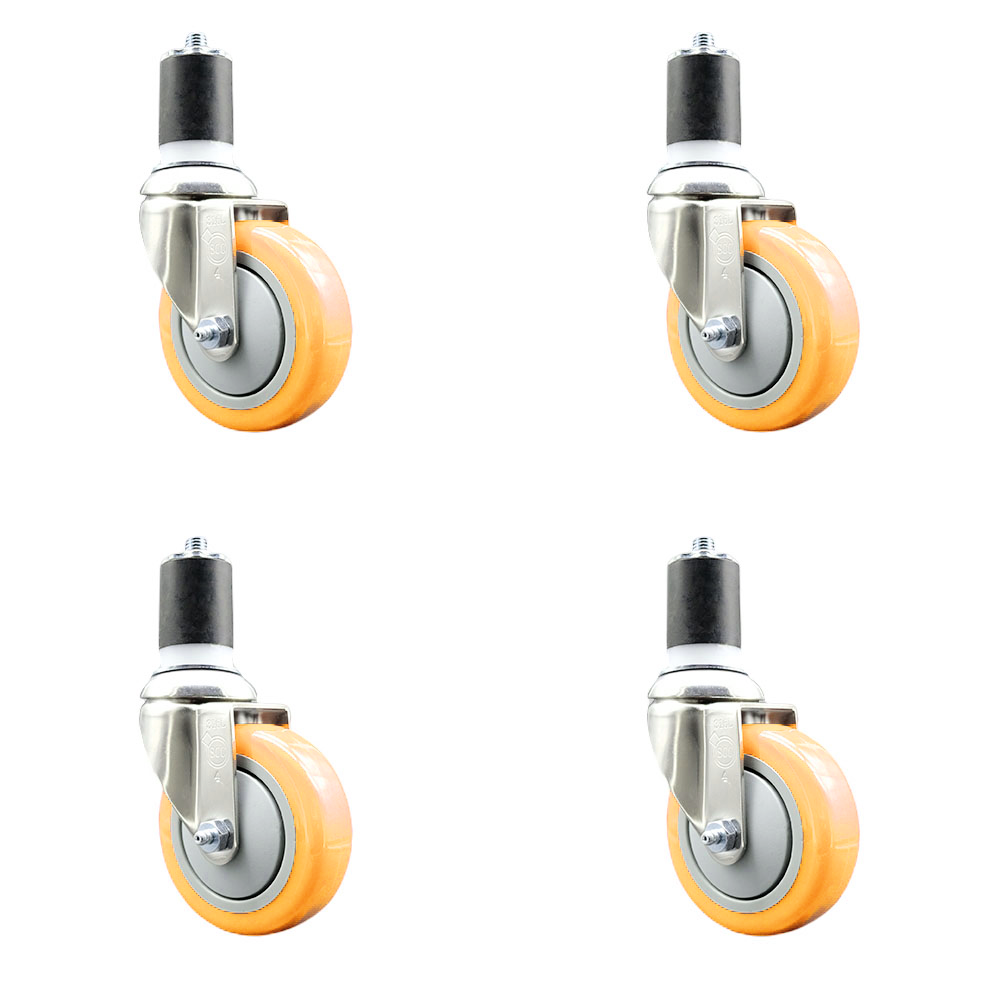 Polyurethane Swivel Stem Caster Set of 4 with 4 Inch Yellow Caster Wheels - 1-3/4" Expanding Stems - 316 Stainless Steel Casters - Includes 4 Swivel Casters - Service Caster Brand — photo 1