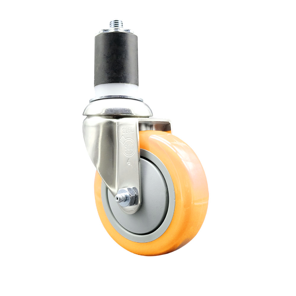 Polyurethane Swivel Stem Caster with 4 Inch Yellow Caster Wheel - 1-3/4" Expanding Stem - 316 Stainless Steel Caster - 350 lbs. Capacity Per Caster - Service Caster Brand — photo 1