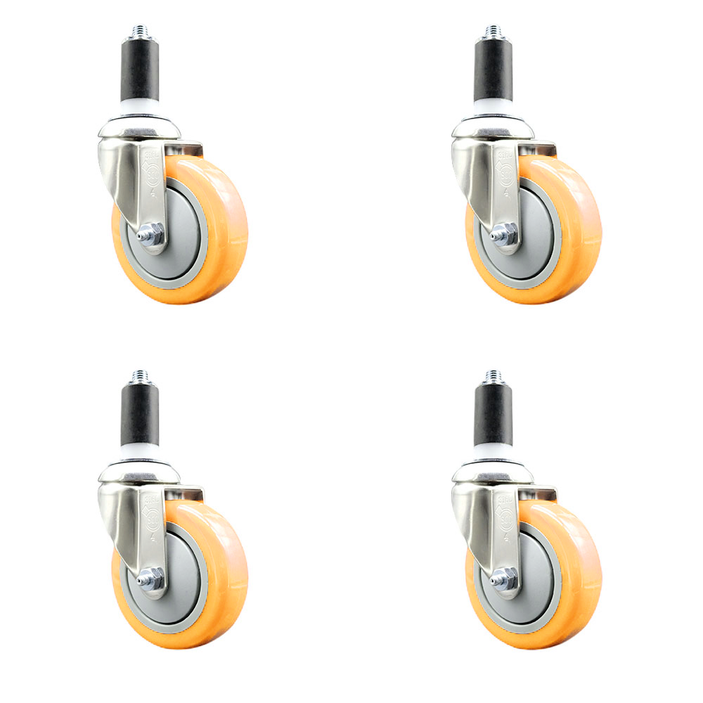 Polyurethane Swivel Stem Caster Set of 4 with 4 Inch Yellow Caster Wheels - 1-3/8" Expanding Stems - 316 Stainless Steel Casters - Includes 4 Swivel Casters - Service Caster Brand — photo 1