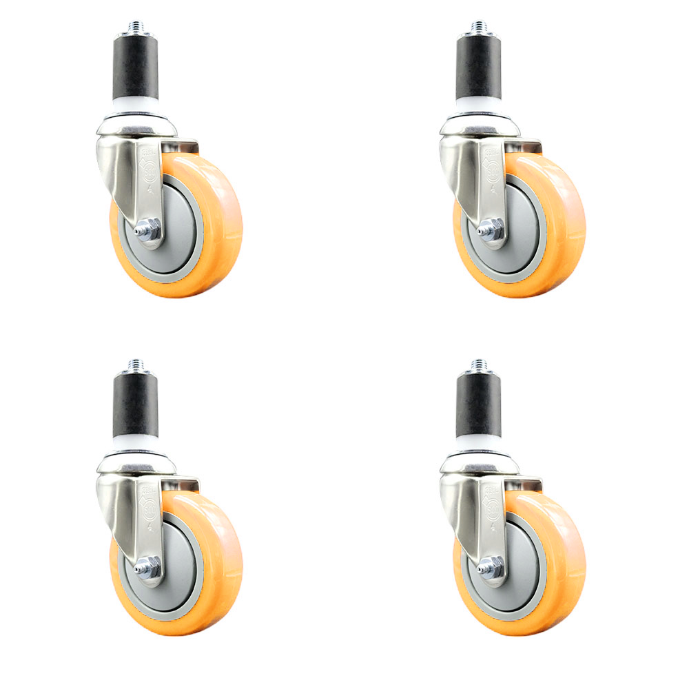 Polyurethane Swivel Stem Caster Set of 4 with 4 Inch Yellow Caster Wheels - 1-5/8" Expanding Stems - 316 Stainless Steel Casters - Includes 4 Swivel Casters - Service Caster Brand — photo 1