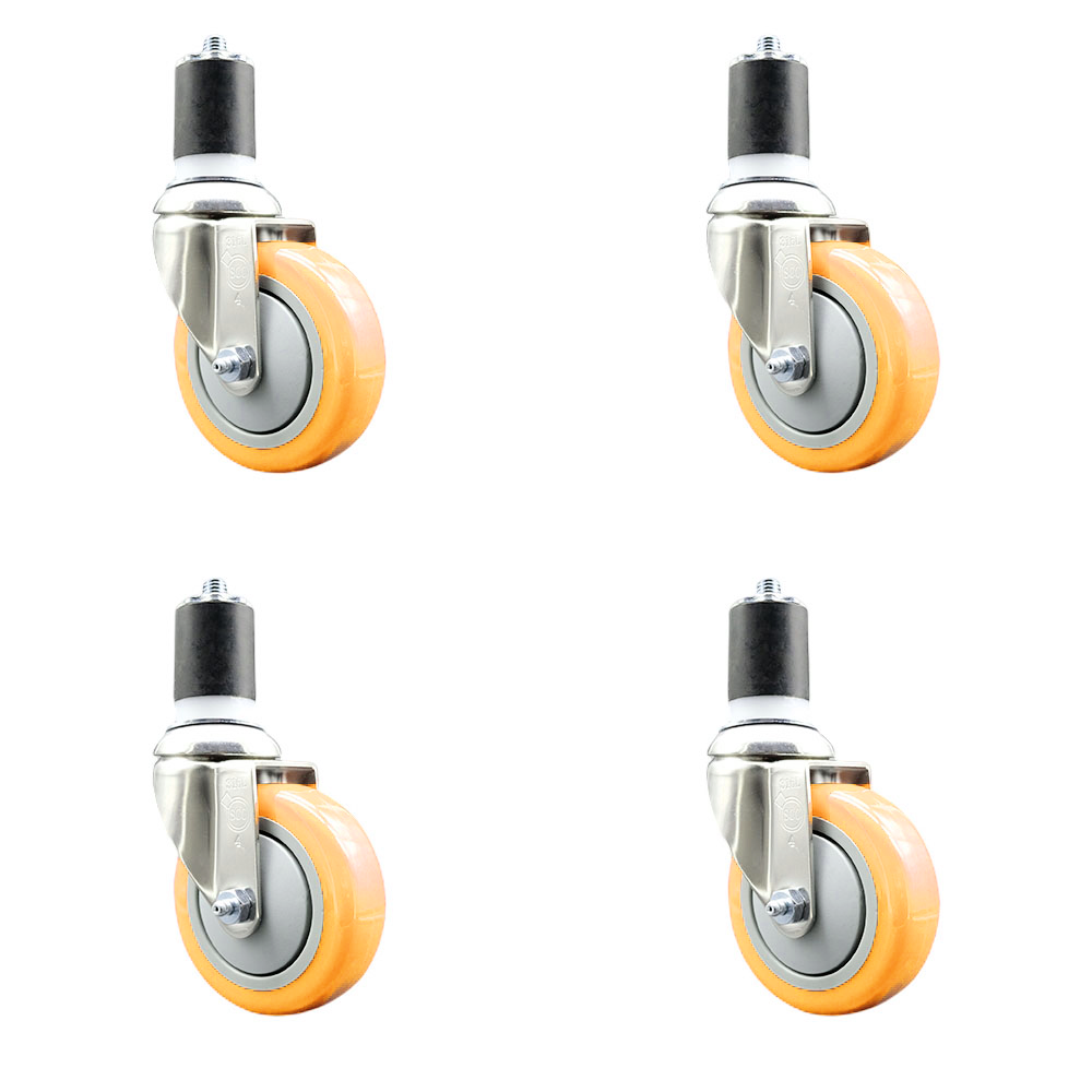 Polyurethane Swivel Stem Caster Set of 4 with 4 Inch Yellow Caster Wheels - 1-7/8" Expanding Stems - 316 Stainless Steel Casters - Includes 4 Swivel Casters - Service Caster Brand — photo 1