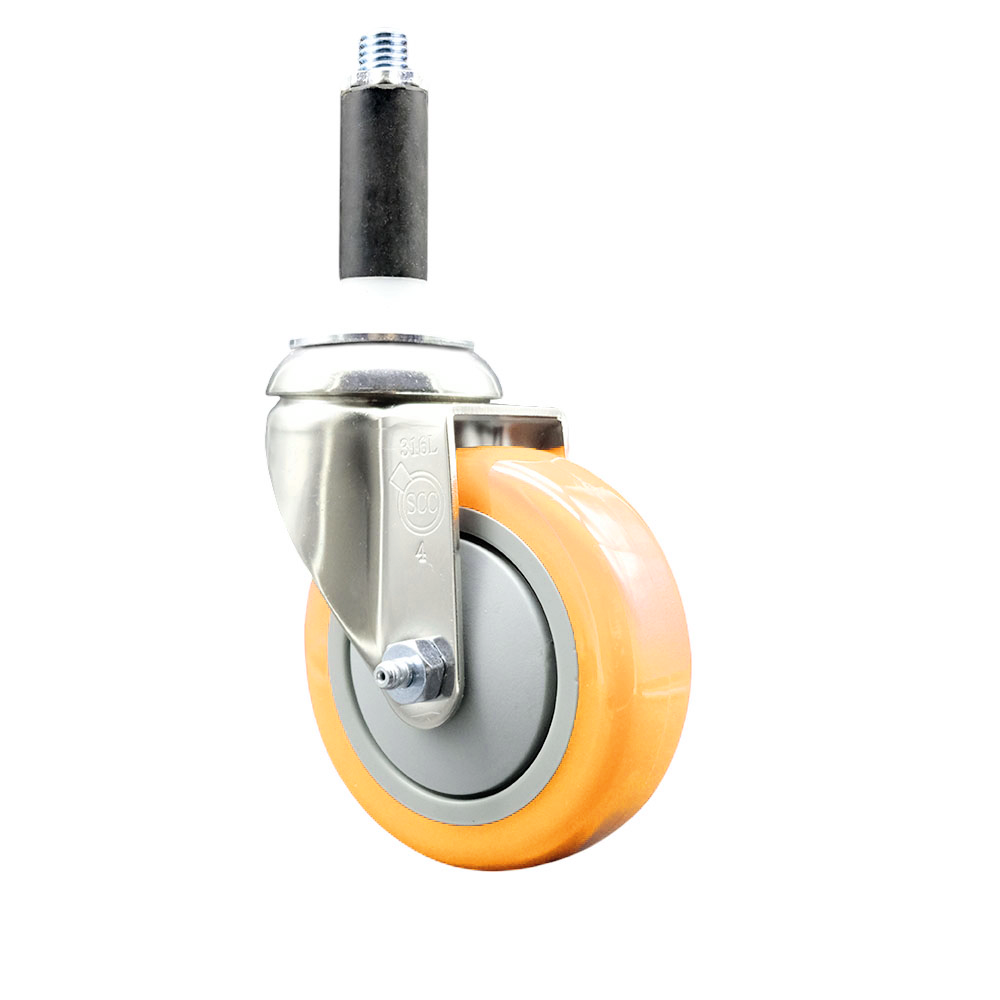 Polyurethane Swivel Stem Caster with 4 Inch Yellow Caster Wheel - 3/4" Expanding Stem - 316 Stainless Steel Caster - 350 lbs. Capacity Per Caster - Service Caster Brand — photo 1