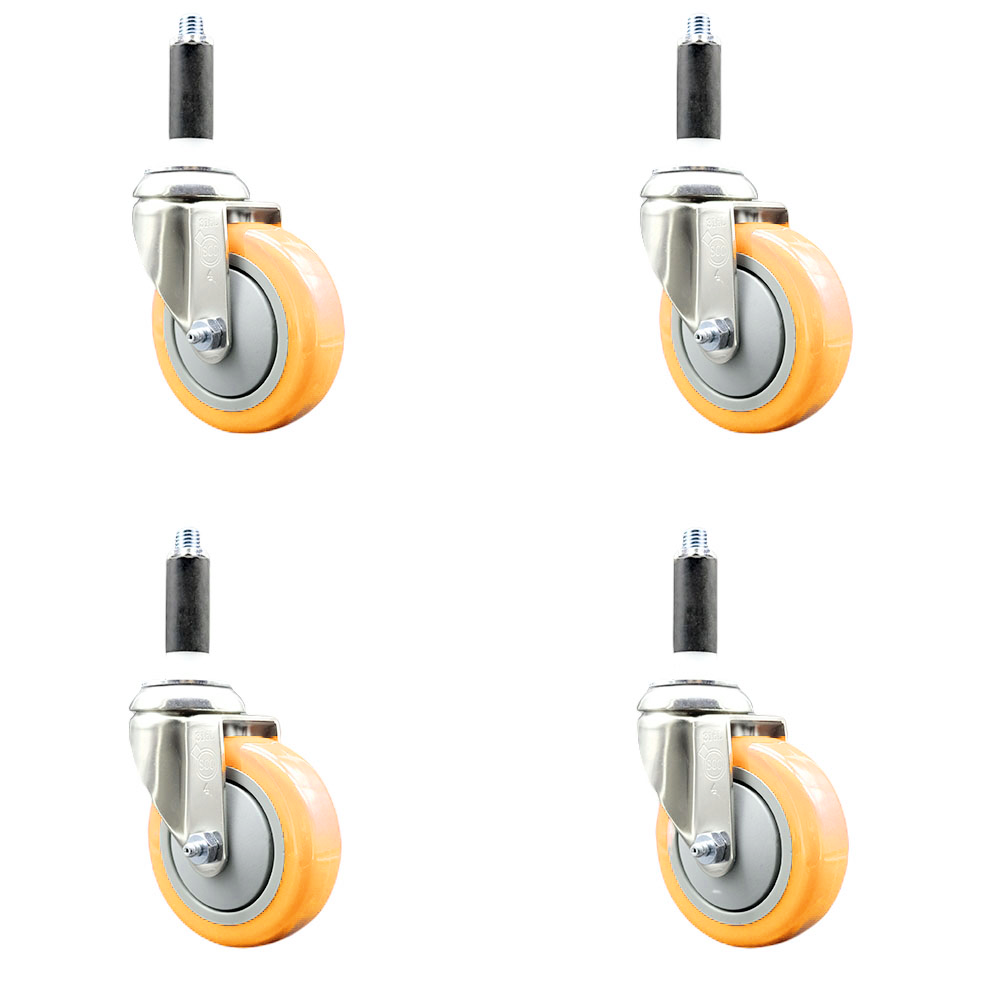 Polyurethane Swivel Stem Caster Set of 4 with 4 Inch Yellow Caster Wheels - 7/8" Expanding Stems - 316 Stainless Steel Casters - Includes 4 Swivel Casters - Service Caster Brand — photo 1