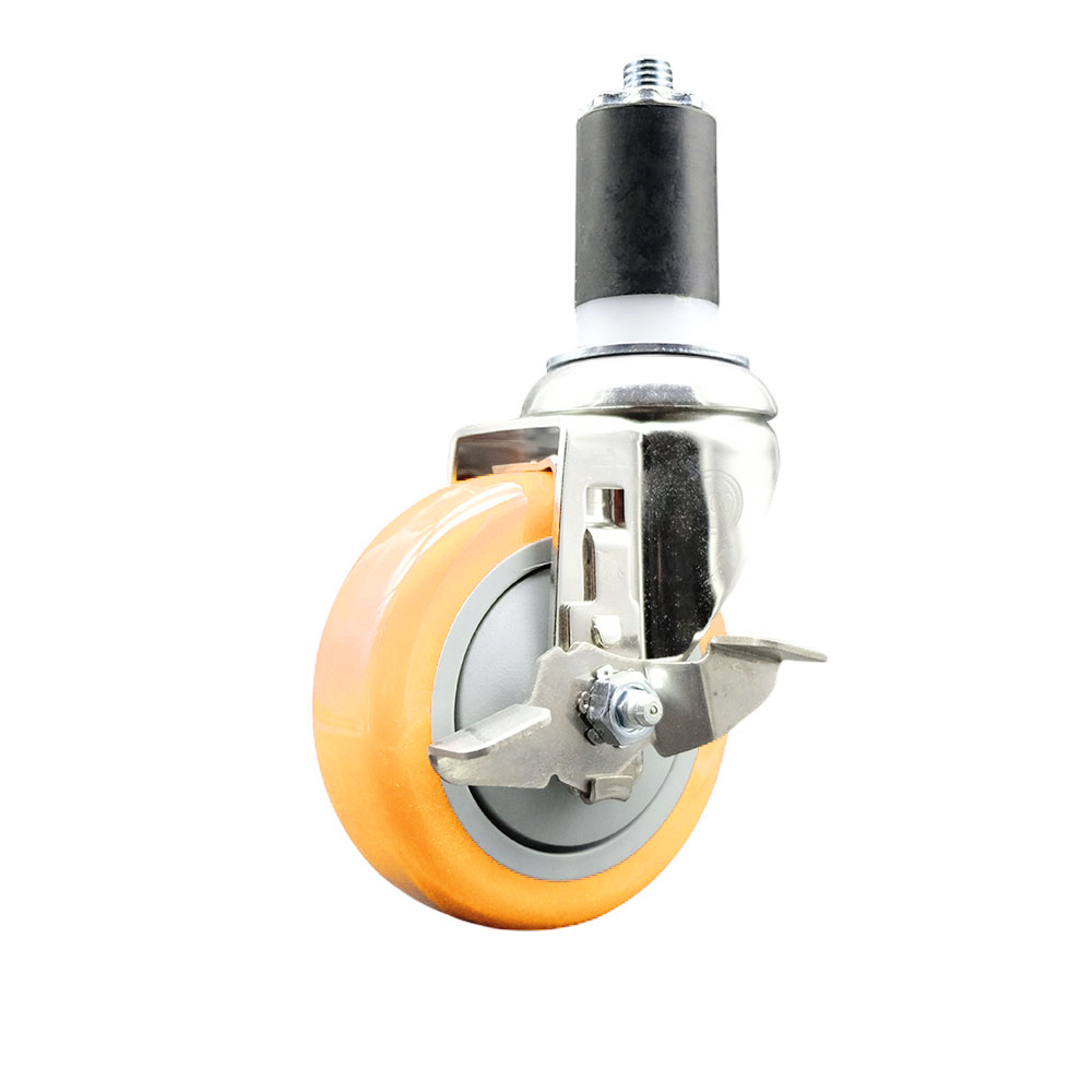 Polyurethane Swivel Stem Caster with 4 Inch Yellow Caster Wheel and Top Lock Brake - 1-1/2" Expanding Stem - 316 Stainless Steel Caster - 350 lbs. Capacity Per Caster - Service Caster Brand — photo 1