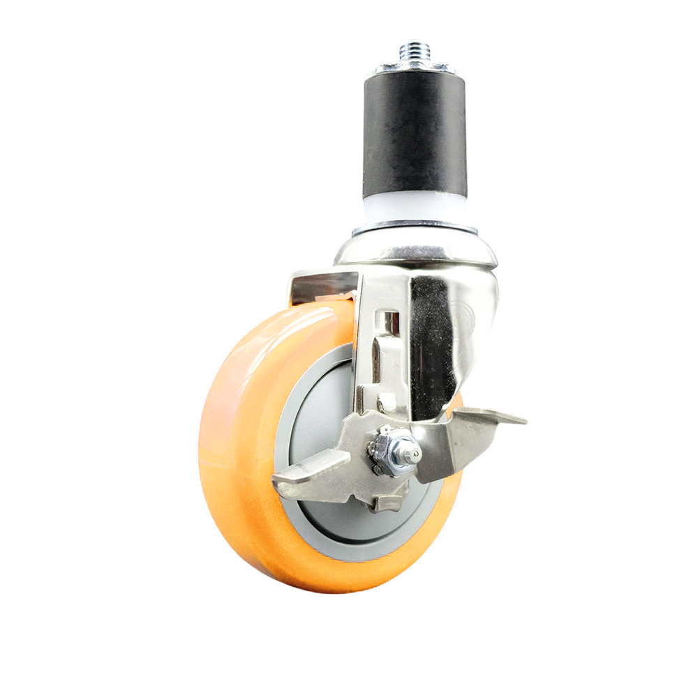 Polyurethane Swivel Stem Caster with 4 Inch Yellow Caster Wheel and Top Lock Brake - 1-3/4" Expanding Stem - 316 Stainless Steel Caster - 350 lbs. Capacity Per Caster - Service Caster Brand — photo 1
