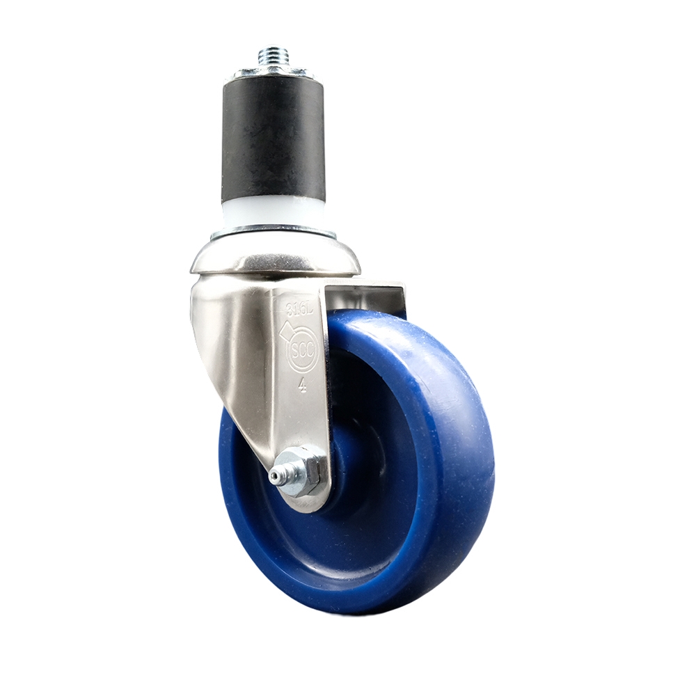 Solid Polyurethane Swivel Stem Caster with 4 Inch Blue Caster Wheel - 1-3/4" Expanding Stem - 316 Stainless Steel Caster - 300 lbs. Capacity Per Caster - Service Caster Brand — photo 1