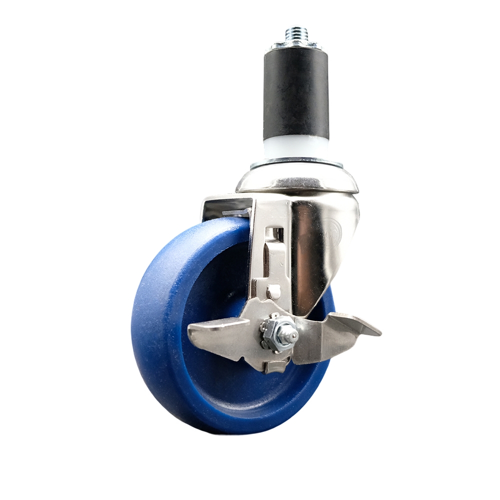 Solid Polyurethane Swivel Stem Caster with 4 Inch Blue Caster Wheel and Top Lock Brake - 1-1/2" Expanding Stem - 316 Stainless Steel Caster - 300 lbs. Capacity Per Caster - Service Caster Brand — photo 1