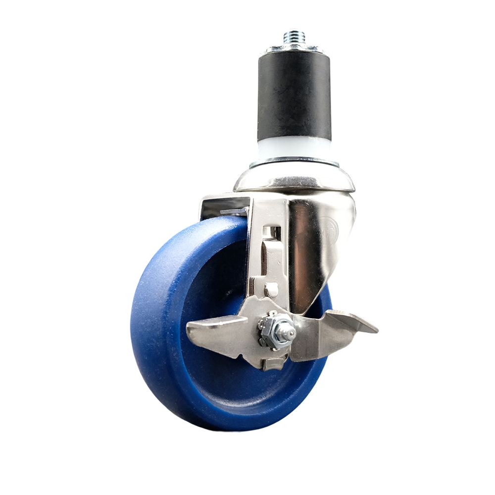 Solid Polyurethane Swivel Stem Caster with 4 Inch Blue Caster Wheel and Top Lock Brake - 1-7/8" Expanding Stem - 316 Stainless Steel Caster - 300 lbs. Capacity Per Caster - Service Caster Brand — photo 1