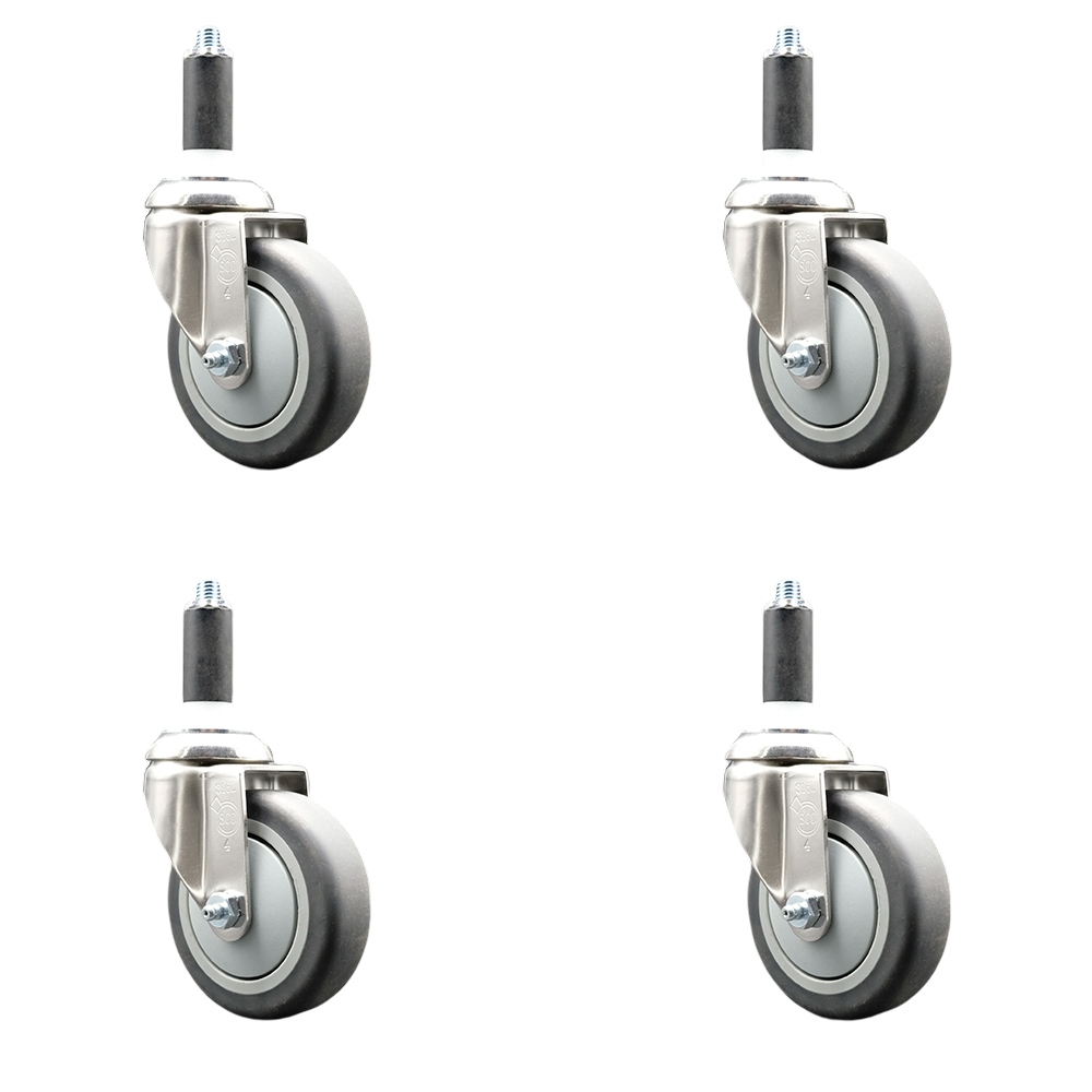 Thermoplastic Rubber Swivel Stem Caster Set of 4 with 4 Inch Gray Caster Wheels - 1" Expanding Stems - 316 Stainless Steel Casters - Includes 4 Swivel Casters - Service Caster Brand — photo 1