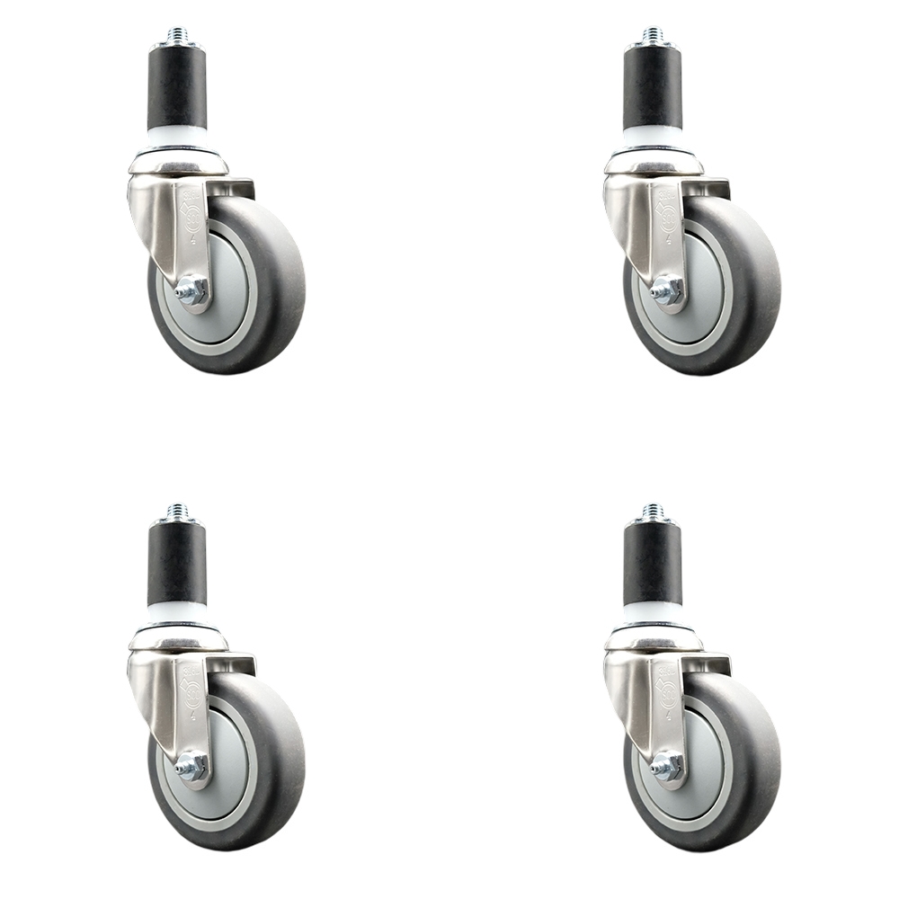 Thermoplastic Rubber Swivel Stem Caster Set of 4 with 4 Inch Gray Caster Wheels - 1-1/2" Expanding Stems - 316 Stainless Steel Casters - Includes 4 Swivel Casters - Service Caster Brand — photo 1