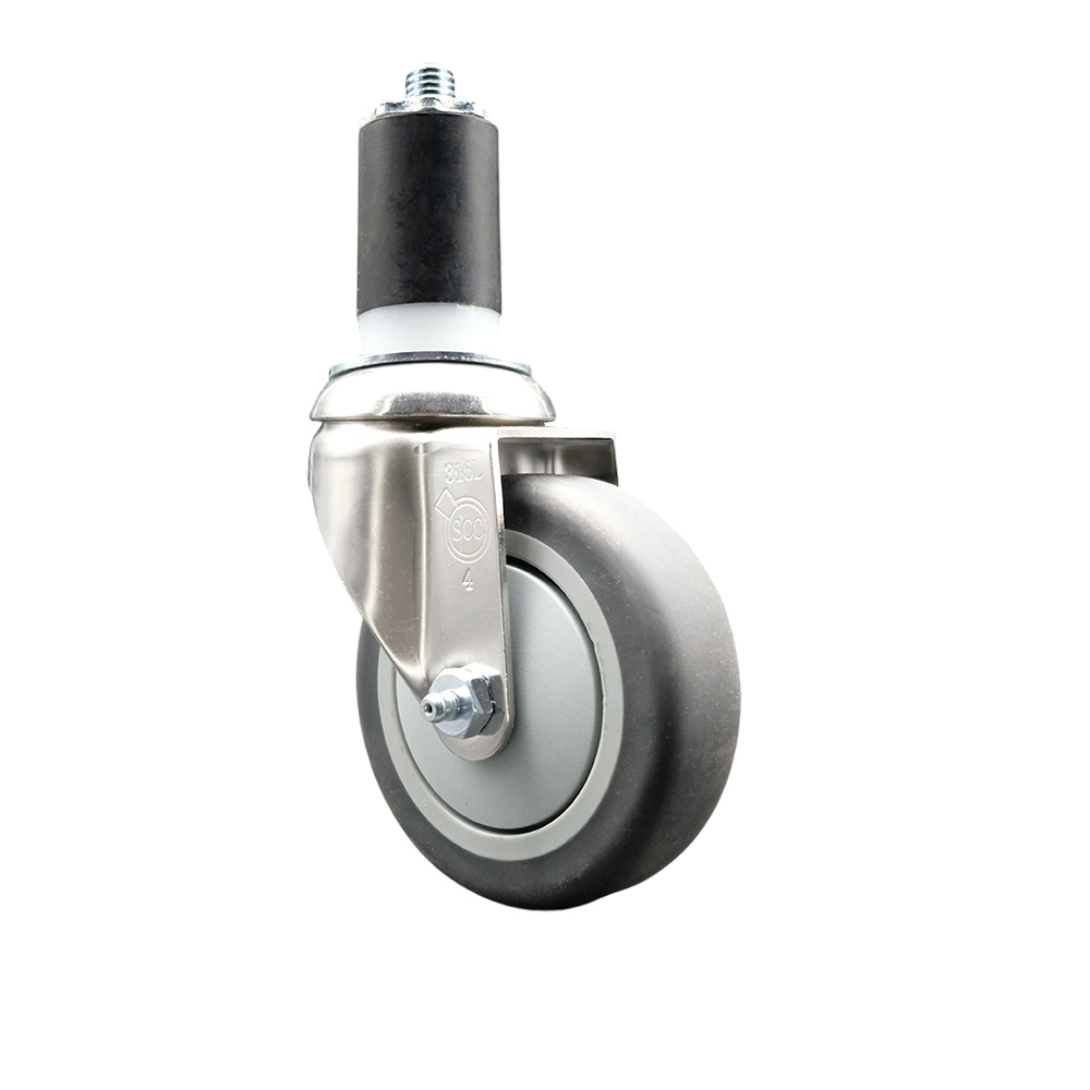 Thermoplastic Rubber Swivel Stem Caster with 4 Inch Gray Caster Wheel - 1-1/2" Expanding Stem - 316 Stainless Steel Caster - 250 lbs. Capacity Per Caster - Service Caster Brand — photo 1
