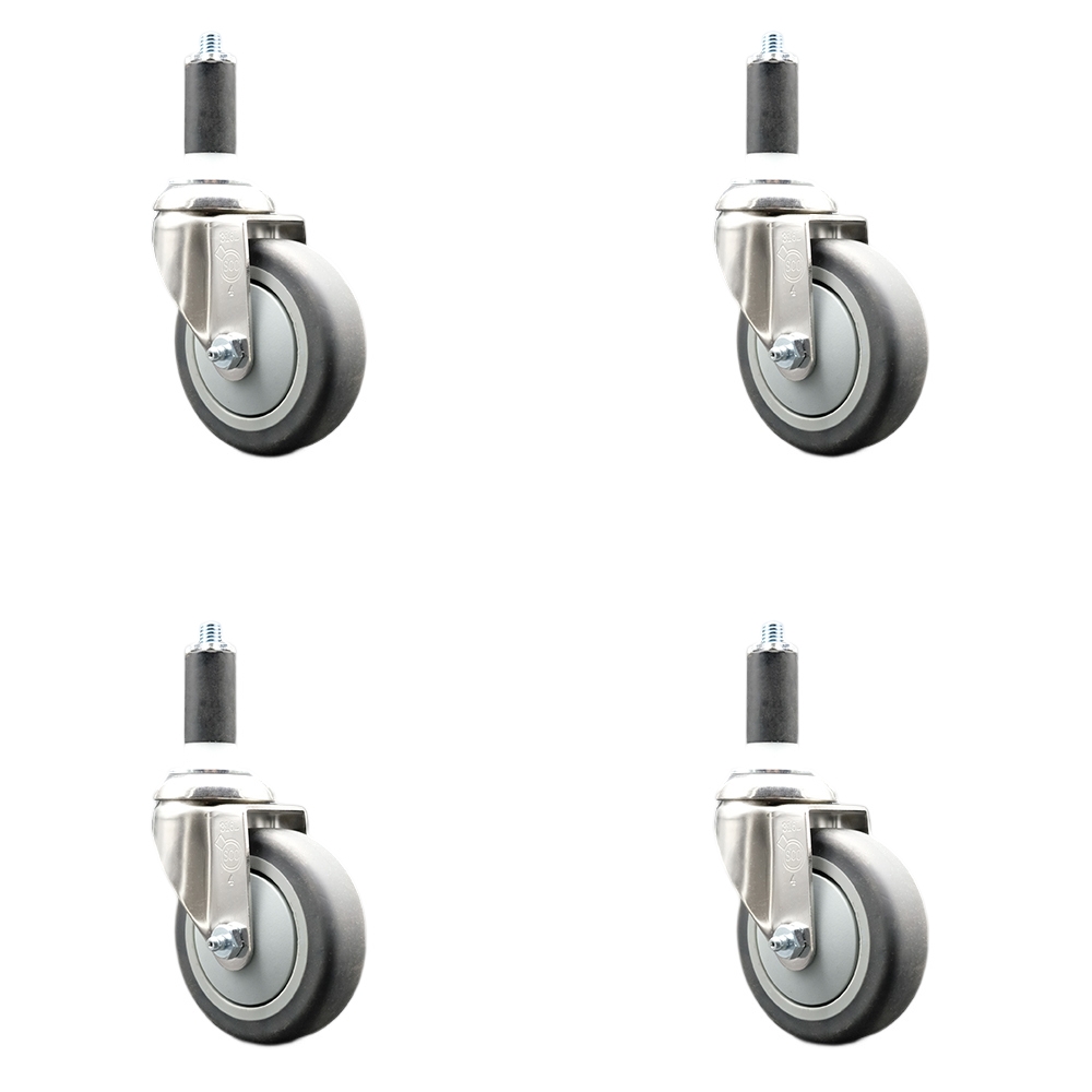 Thermoplastic Rubber Swivel Stem Caster Set of 4 with 4 Inch Gray Caster Wheels - 1-1/4" Expanding Stems - 316 Stainless Steel Casters - Includes 4 Swivel Casters - Service Caster Brand — photo 1