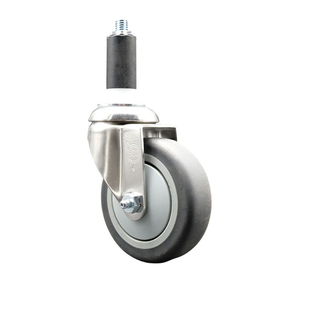 Thermoplastic Rubber Swivel Stem Caster with 4 Inch Gray Caster Wheel - 1-1/4" Expanding Stem - 316 Stainless Steel Caster - 250 lbs. Capacity Per Caster - Service Caster Brand — photo 1