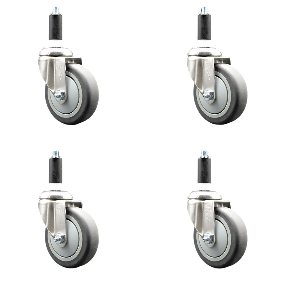 Thermoplastic Rubber Swivel Stem Caster Set of 4 with 4 Inch Gray Caster Wheels - 1-1/8" Expanding Stems - 316 Stainless Steel Casters - Includes 4 Swivel Casters - Service Caster Brand — photo 1