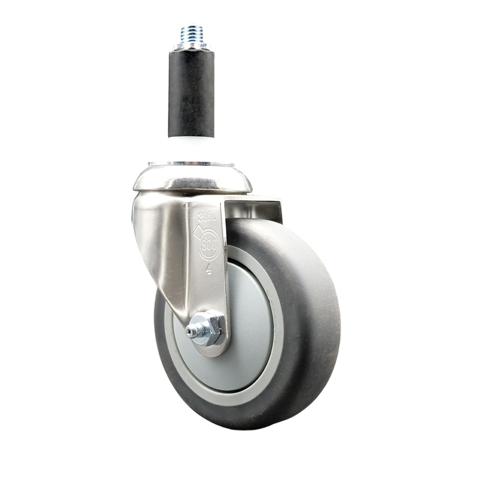 Thermoplastic Rubber Swivel Stem Caster with 4 Inch Gray Caster Wheel - 1-1/8" Expanding Stem - 316 Stainless Steel Caster - 250 lbs. Capacity Per Caster - Service Caster Brand — photo 1
