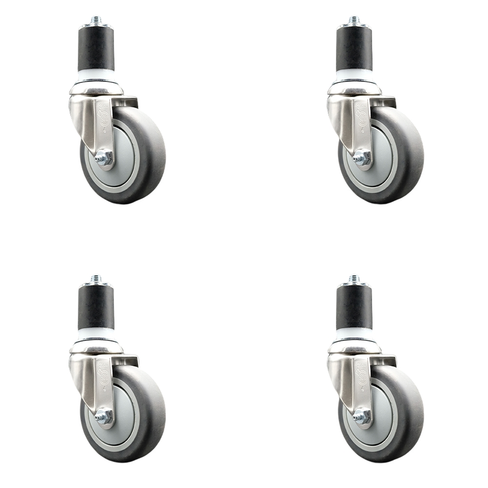 Thermoplastic Rubber Swivel Stem Caster Set of 4 with 4 Inch Gray Caster Wheels - 1-3/4" Expanding Stems - 316 Stainless Steel Casters - Includes 4 Swivel Casters - Service Caster Brand — photo 1