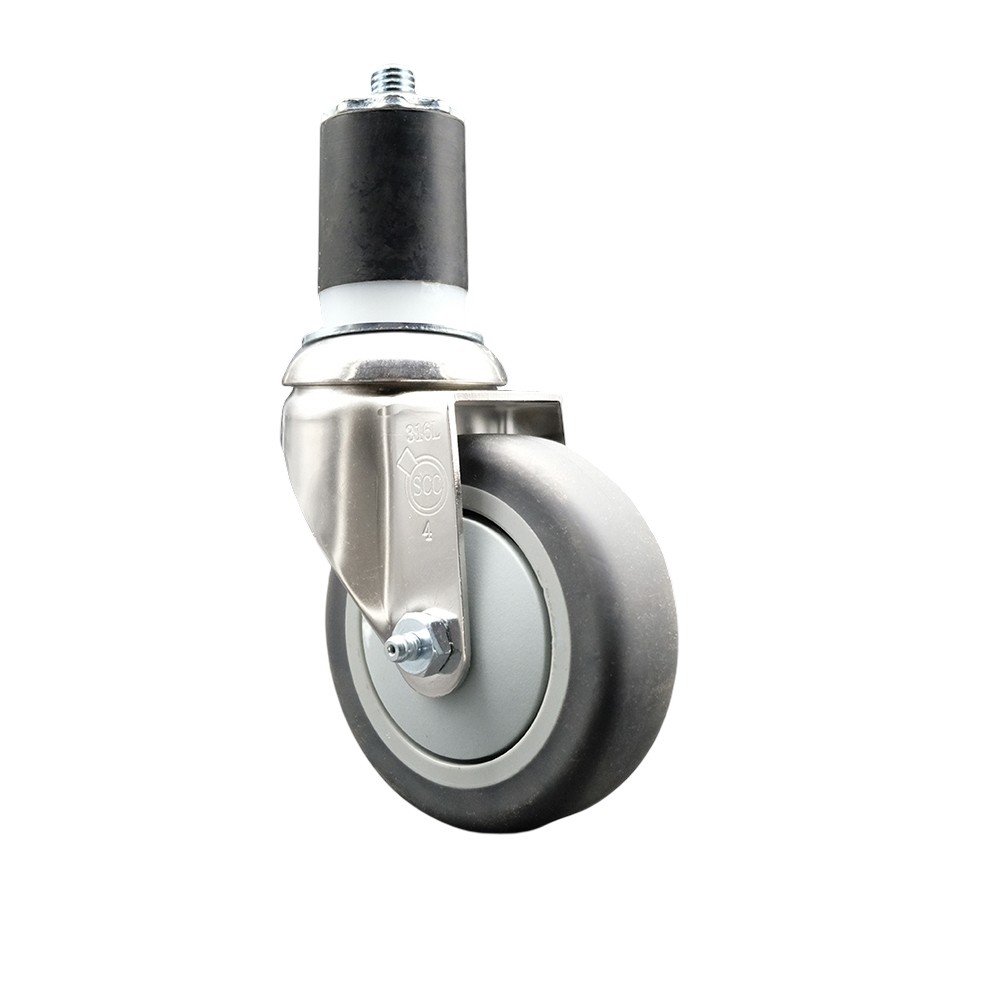 Thermoplastic Rubber Swivel Stem Caster with 4 Inch Gray Caster Wheel - 1-3/4" Expanding Stem - 316 Stainless Steel Caster - 250 lbs. Capacity Per Caster - Service Caster Brand — photo 1