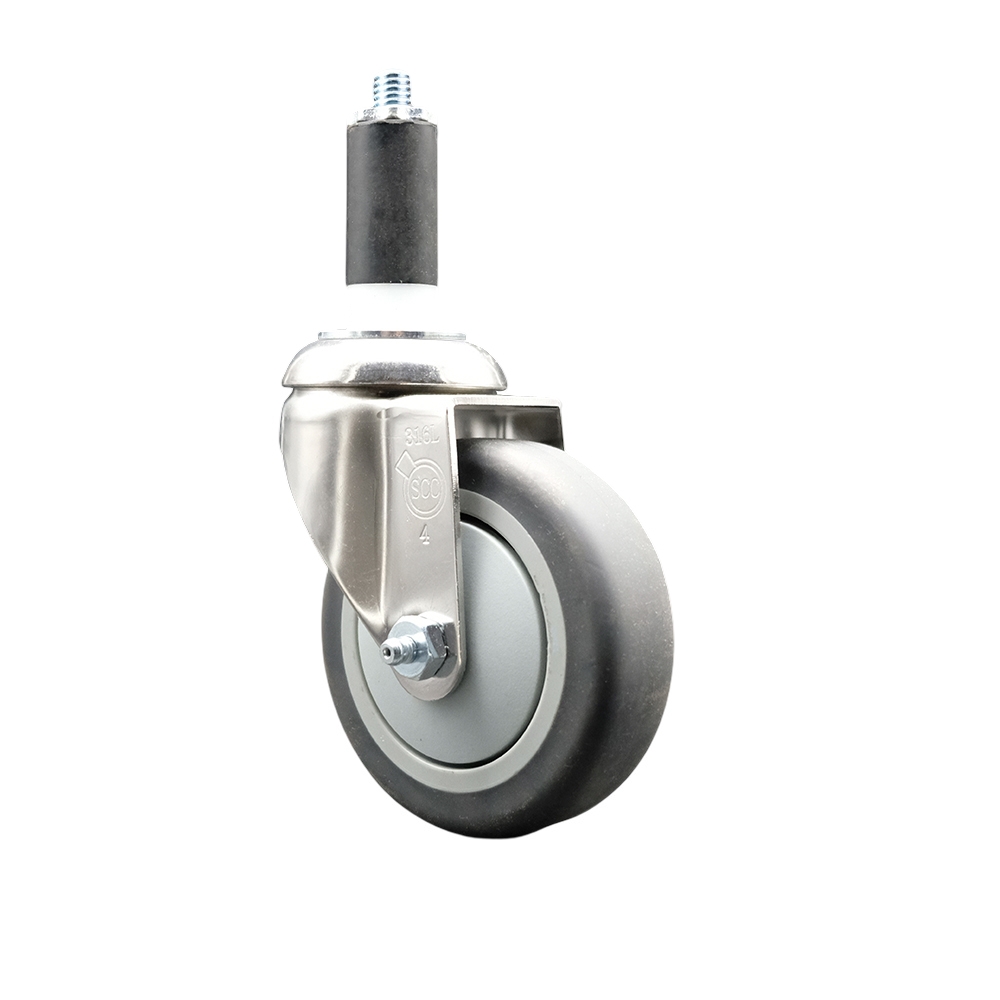 Thermoplastic Rubber Swivel Stem Caster with 4 Inch Gray Caster Wheel - 1-3/8" Expanding Stem - 316 Stainless Steel Caster - 250 lbs. Capacity Per Caster - Service Caster Brand — photo 1
