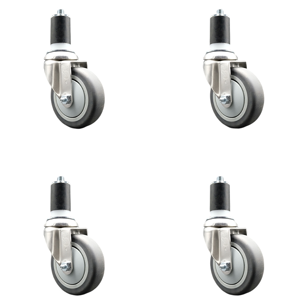 Thermoplastic Rubber Swivel Stem Caster Set of 4 with 4 Inch Gray Caster Wheels - 1-5/8" Expanding Stems - 316 Stainless Steel Casters - Includes 4 Swivel Casters - Service Caster Brand — photo 1