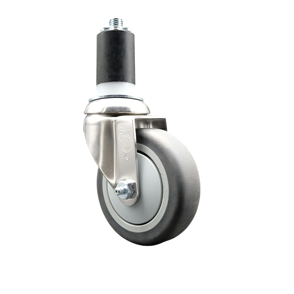 Thermoplastic Rubber Swivel Stem Caster with 4 Inch Gray Caster Wheel - 1-5/8" Expanding Stem - 316 Stainless Steel Caster - 250 lbs. Capacity Per Caster - Service Caster Brand — photo 1