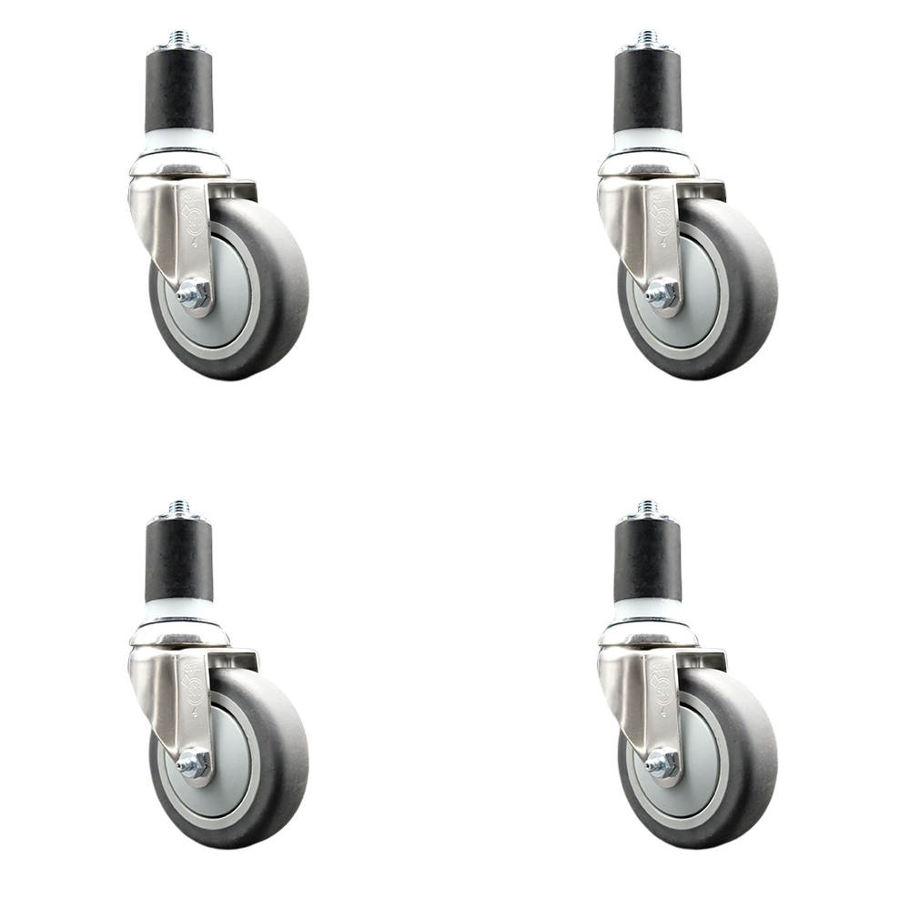 Thermoplastic Rubber Swivel Stem Caster Set of 4 with 4 Inch Gray Caster Wheels - 1-7/8" Expanding Stems - 316 Stainless Steel Casters - Includes 4 Swivel Casters - Service Caster Brand — photo 1