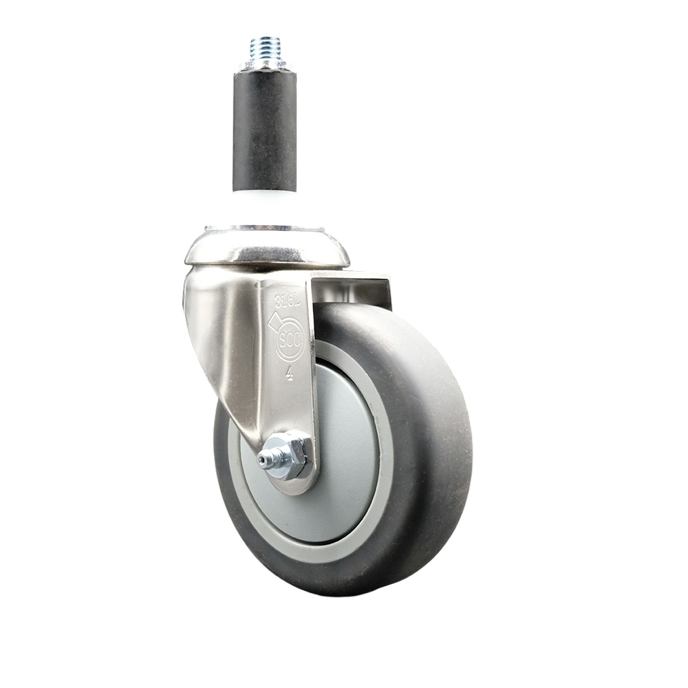 Thermoplastic Rubber Swivel Stem Caster with 4 Inch Gray Caster Wheel - 1" Expanding Stem - 316 Stainless Steel Caster - 250 lbs. Capacity Per Caster - Service Caster Brand — photo 1