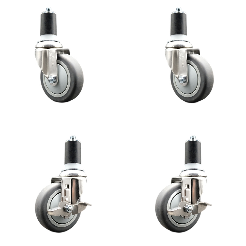 Thermoplastic Rubber Swivel Stem Caster Set of 4 with 4 Inch Caster Wheels - 1-1/2" Expanding Stems-316 Stainless Steel Casters-Includes 2 Swivel with Top Lock Brakes and 2 Swivel-Service Caster Brand — photo 1