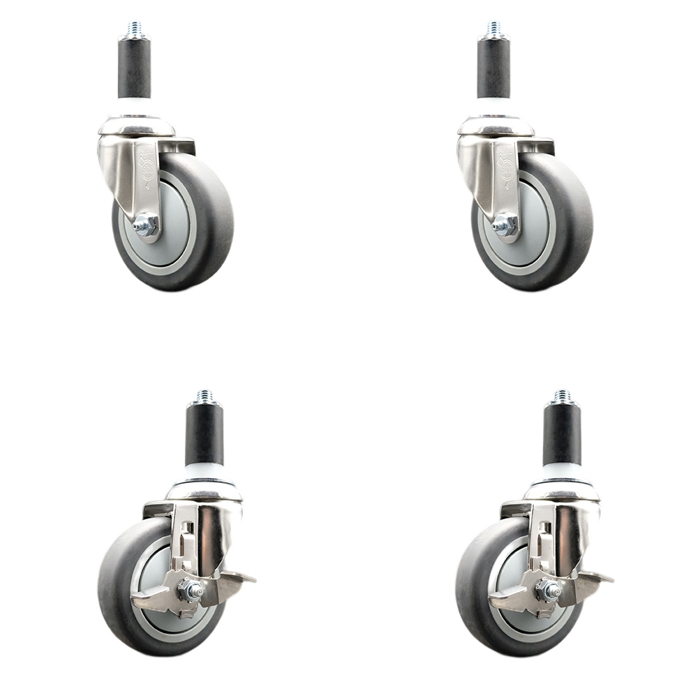 Thermoplastic Rubber Swivel Stem Caster Set of 4 with 4 Inch Caster Wheels - 1-1/4" Expanding Stems-316 Stainless Steel Casters-Includes 2 Swivel with Top Lock Brakes and 2 Swivel-Service Caster Brand — photo 1
