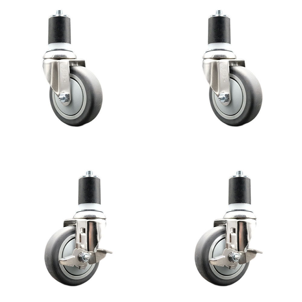Thermoplastic Rubber Swivel Stem Caster Set of 4 with 4 Inch Caster Wheels - 1-3/4" Expanding Stems-316 Stainless Steel Casters-Includes 2 Swivel with Top Lock Brakes and 2 Swivel-Service Caster Brand — photo 1