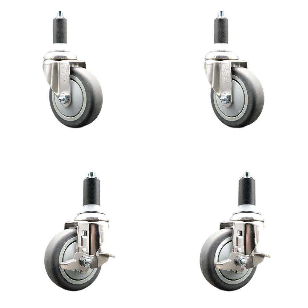 Thermoplastic Rubber Swivel Stem Caster Set of 4 with 4 Inch Caster Wheels - 1-3/8" Expanding Stems-316 Stainless Steel Casters-Includes 2 Swivel with Top Lock Brakes and 2 Swivel-Service Caster Brand — photo 1
