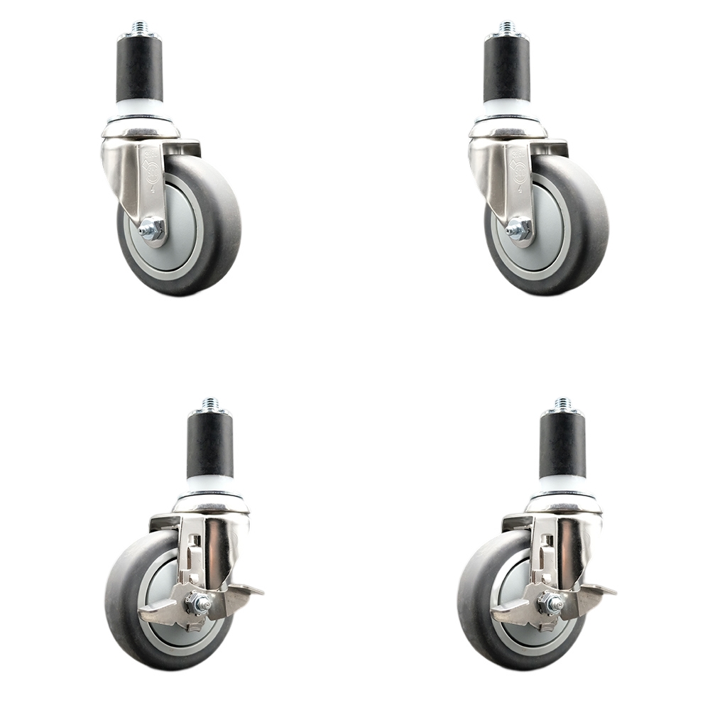 Thermoplastic Rubber Swivel Stem Caster Set of 4 with 4 Inch Caster Wheels - 1-5/8" Expanding Stems-316 Stainless Steel Casters-Includes 2 Swivel with Top Lock Brakes and 2 Swivel-Service Caster Brand — photo 1