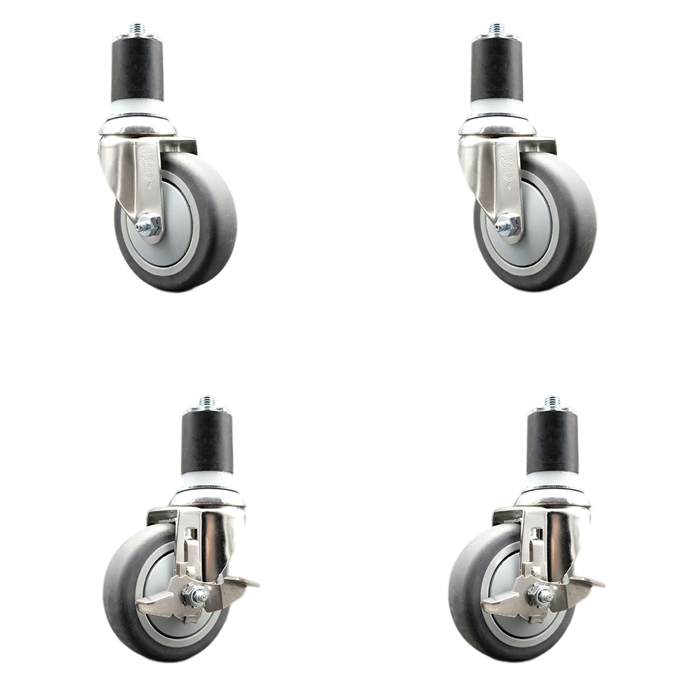 Thermoplastic Rubber Swivel Stem Caster Set of 4 with 4 Inch Caster Wheels - 1-7/8" Expanding Stems-316 Stainless Steel Casters-Includes 2 Swivel with Top Lock Brakes and 2 Swivel-Service Caster Brand — photo 1