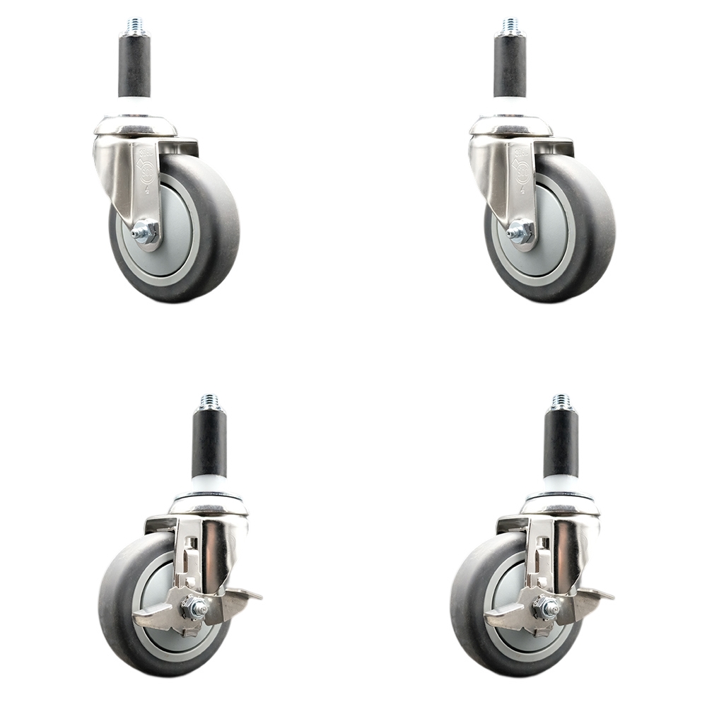 Thermoplastic Rubber Swivel Stem Caster Set of 4 with 4 Inch Caster Wheels - 1" Expanding Stems-316 Stainless Steel Casters - Includes 2 Swivel with Top Lock Brakes and 2 Swivel - Service Caster Brand — photo 1