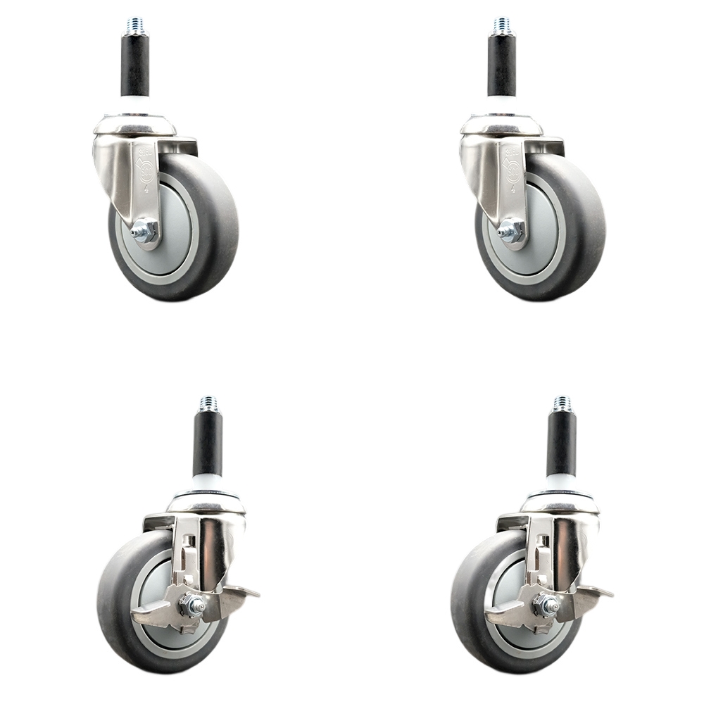 Thermoplastic Rubber Swivel Stem Caster Set of 4 with 4 Inch Caster Wheels - 3/4" Expanding Stems-316 Stainless Steel Casters - Includes 2 Swivel with Top Lock Brakes and 2 Swivel-Service Caster Brand — photo 1