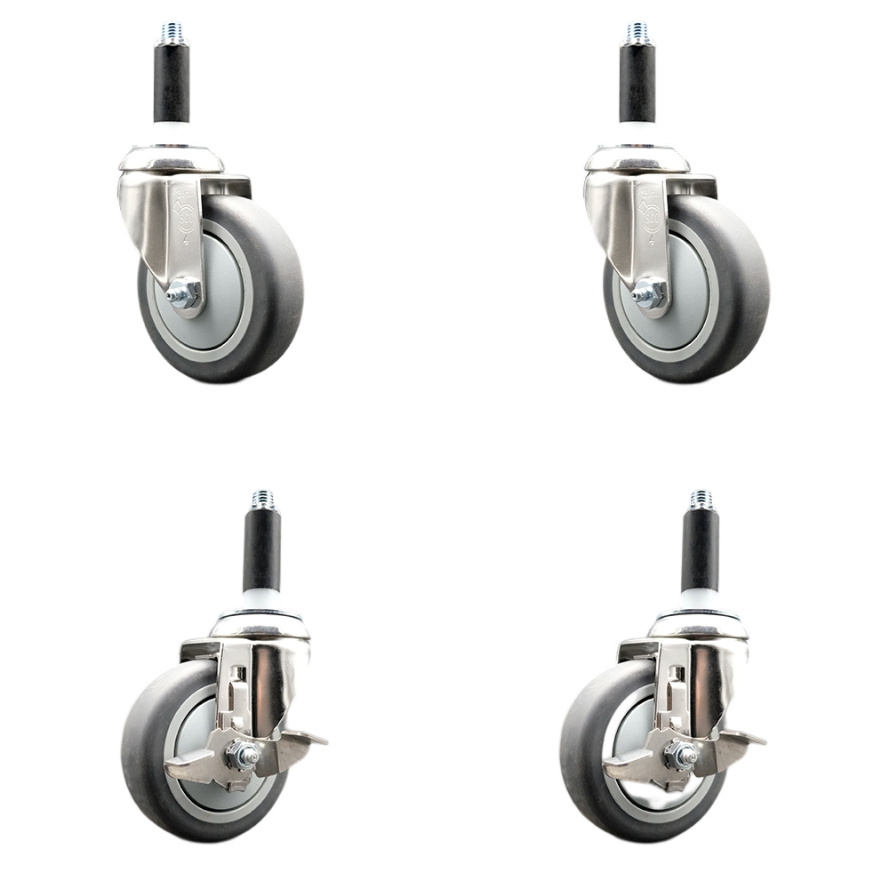 Thermoplastic Rubber Swivel Stem Caster Set of 4 with 4 Inch Caster Wheels - 7/8" Expanding Stems-316 Stainless Steel Casters - Includes 2 Swivel with Top Lock Brakes and 2 Swivel-Service Caster Brand — photo 1