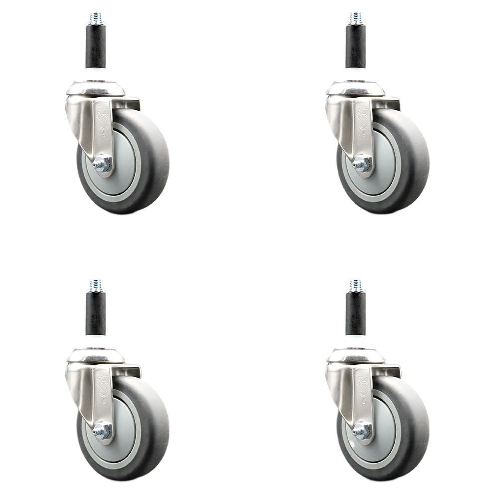 Thermoplastic Rubber Swivel Stem Caster Set of 4 with 4 Inch Gray Caster Wheels - 3/4" Expanding Stems - 316 Stainless Steel Casters - Includes 4 Swivel Casters - Service Caster Brand — photo 1