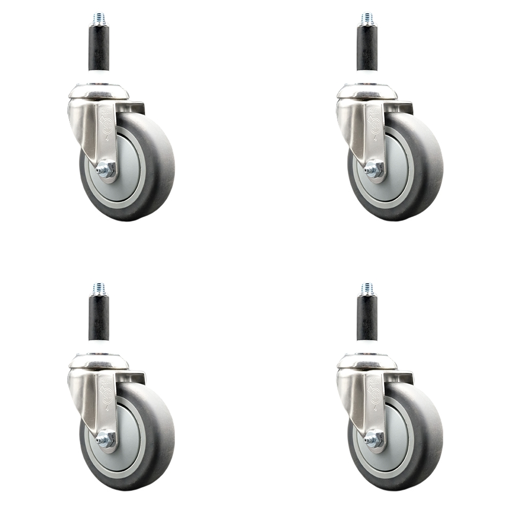 Thermoplastic Rubber Swivel Stem Caster Set of 4 with 4 Inch Gray Caster Wheels - 7/8" Expanding Stems - 316 Stainless Steel Casters - Includes 4 Swivel Casters - Service Caster Brand — photo 1