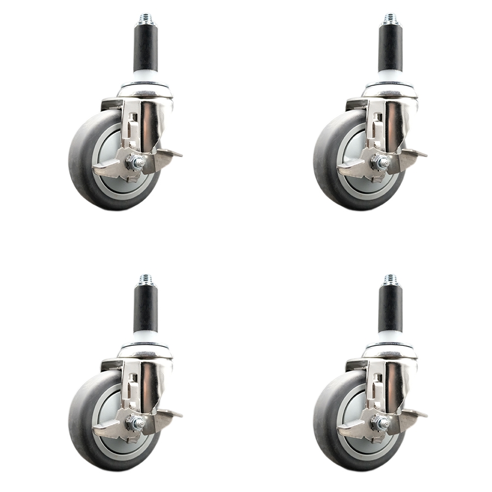 Thermoplastic Rubber Swivel Stem Caster Set of 4 with 4 Inch Caster Wheels - 1" Expanding Stems - 316 Stainless Steel Casters - Includes 4 Swivel Casters with Top Lock Brakes - Service Caster Brand — photo 1