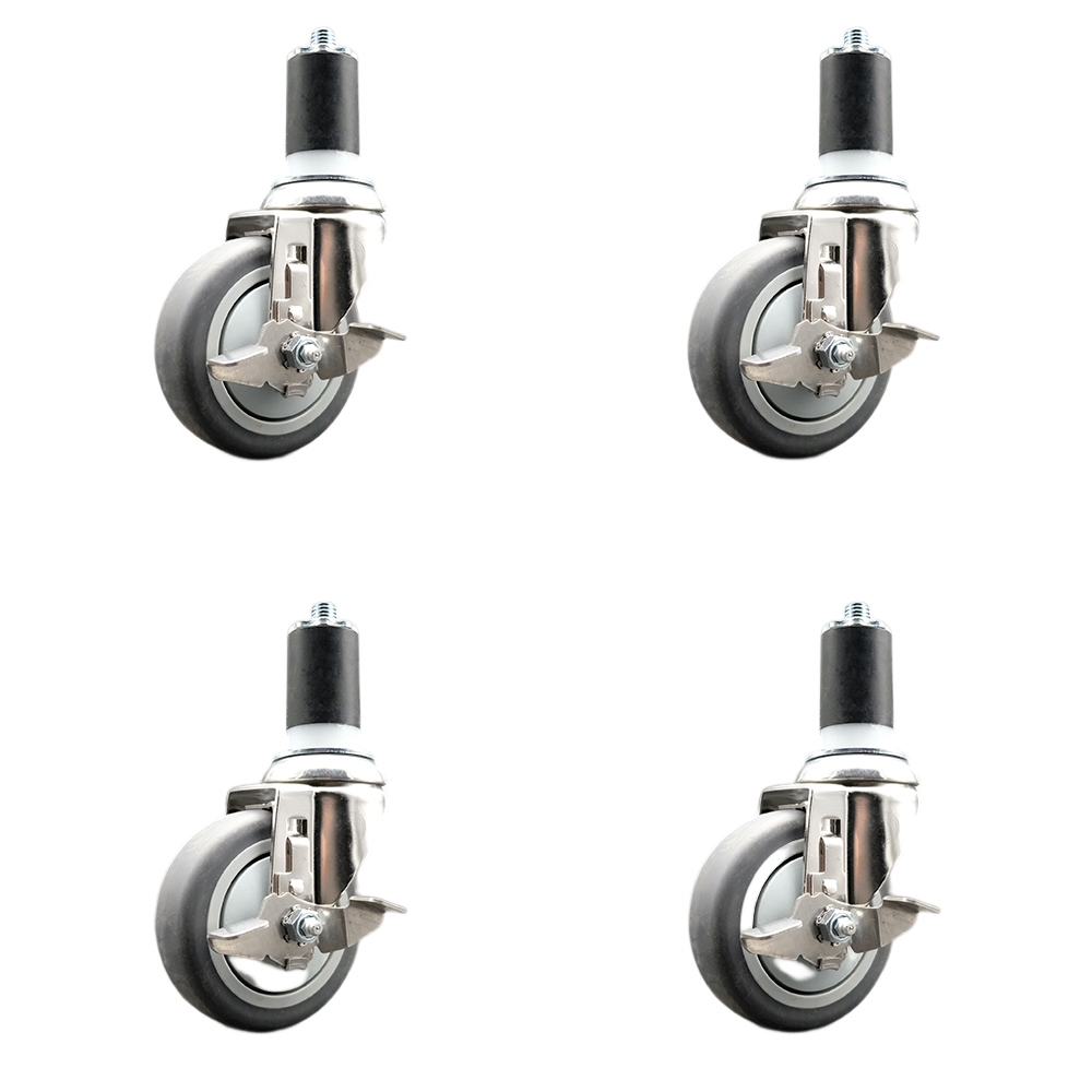 Thermoplastic Rubber Swivel Stem Caster Set of 4 with 4 Inch Caster Wheels - 1-1/2" Expanding Stems - 316 Stainless Steel Casters - Includes 4 Swivel Casters with Top Lock Brakes- Service Caster Brand — photo 1