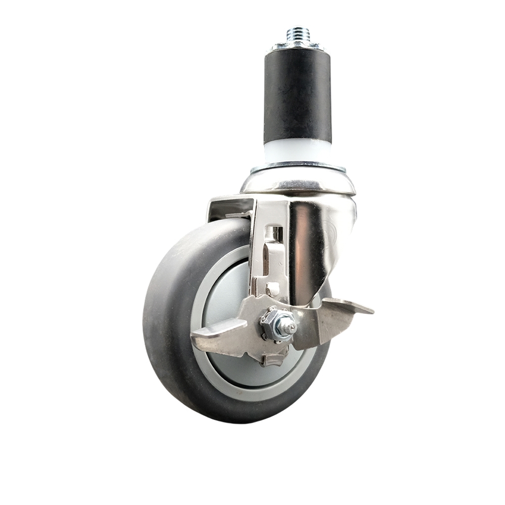 Thermoplastic Rubber Swivel Stem Caster with 4 Inch Gray Caster Wheel and Top Lock Brake - 1-1/2" Expanding Stem - 316 Stainless Steel Caster - 250 lbs. Capacity Per Caster - Service Caster Brand — photo 1