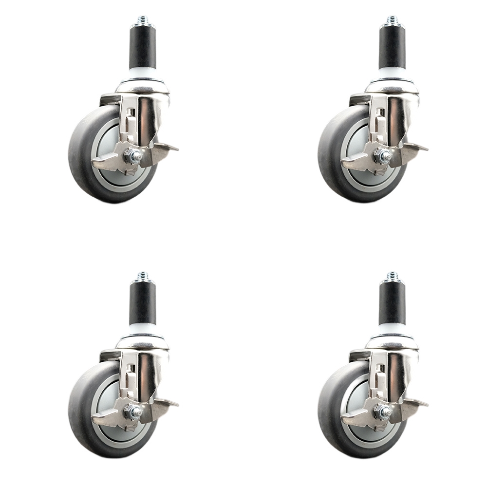 Thermoplastic Rubber Swivel Stem Caster Set of 4 with 4 Inch Caster Wheels - 1-1/4" Expanding Stems - 316 Stainless Steel Casters - Includes 4 Swivel Casters with Top Lock Brakes- Service Caster Brand — photo 1