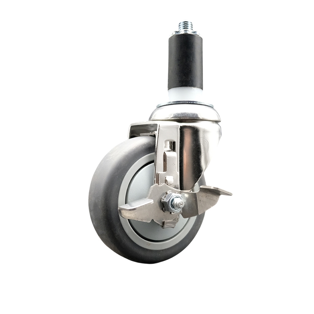 Thermoplastic Rubber Swivel Stem Caster with 4 Inch Gray Caster Wheel and Top Lock Brake - 1-1/4" Expanding Stem - 316 Stainless Steel Caster - 250 lbs. Capacity Per Caster - Service Caster Brand — photo 1