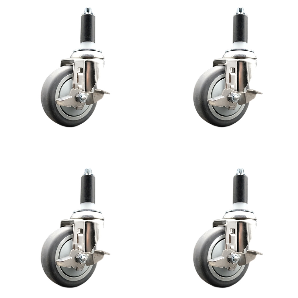 Thermoplastic Rubber Swivel Stem Caster Set of 4 with 4 Inch Caster Wheels - 1-1/8" Expanding Stems - 316 Stainless Steel Casters - Includes 4 Swivel Casters with Top Lock Brakes- Service Caster Brand — photo 1